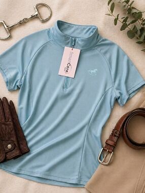 NWT Piper Smartpak S Sleeve 1/4 Zip Aqua Blue Equestrian Poly Shirt. Ladies Med